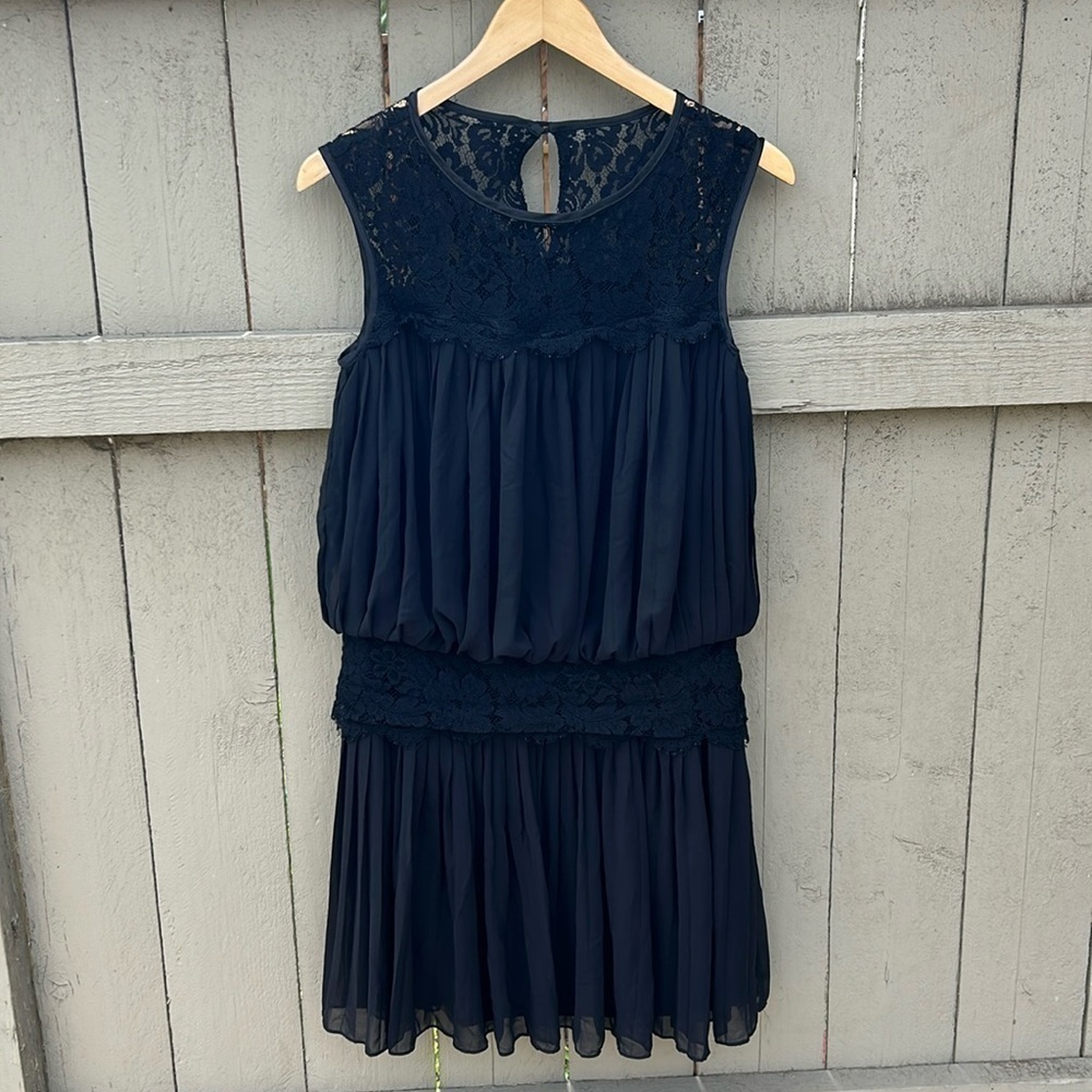 XSCAPE By Joanna Chen Little Black Dress With Cap Sleeves and Rouching Sz 8